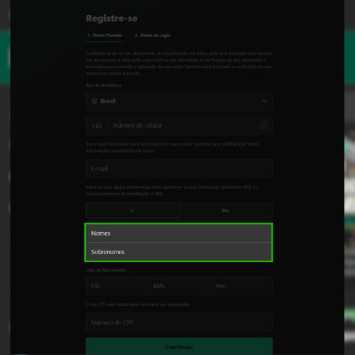 Crie um nome de usuário e uma senha na Bet365