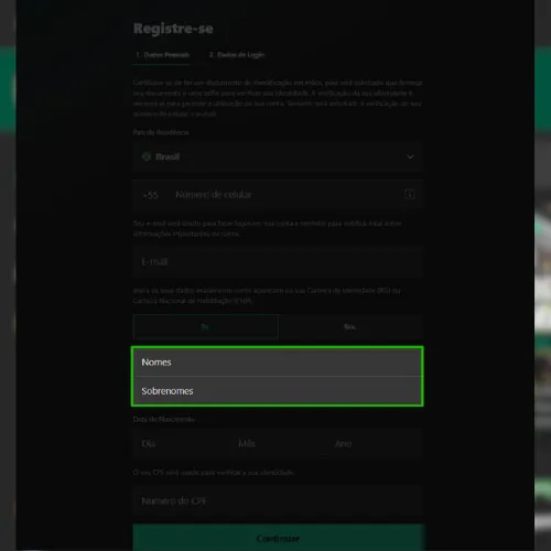 Crie um nome de usuário e uma senha na Bet365